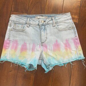 Tractr Girls Jean Watercolor Tie-Dye Pattern Shorts